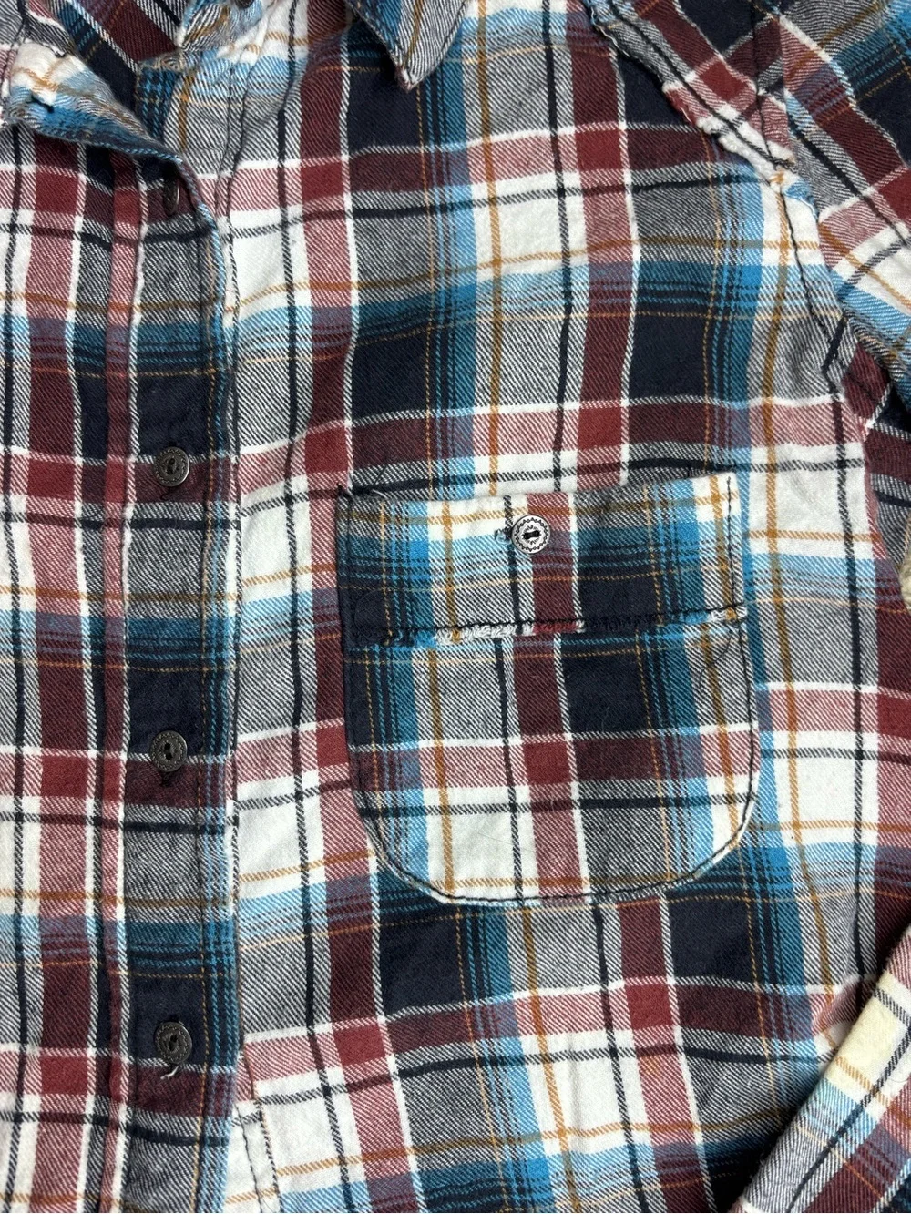 Free People We The Free Distressed Raw Hem Plaid Button-Down Shirt